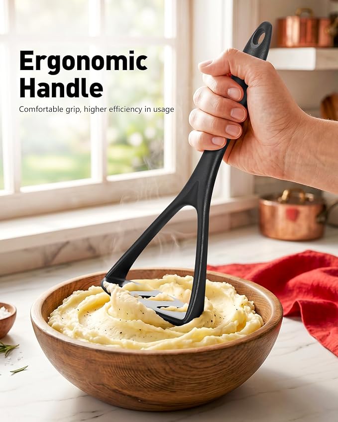 2-Pack Silicone Potato Masher - Heavy Duty, Non-Scratch, Dishwasher Safe | Mashing potatoes, avocado, baby food. Heat-safe 450°F. Soft-grip, BPA-free, seamless. Gentle on pans.
