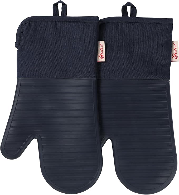 YUTAT Silicone Oven Mitts,High Heat Resistant Up to 500 Degrees,Waterproof Cooking Gloves with Soft Polyester Filling,Kitchen Potholder Set - Perfect for BBQ,Baking and Cooking,2 Pcs Set(Deep Blue)