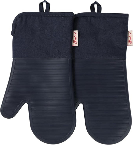 YUTAT Silicone Oven Mitts,High Heat Resistant Up to 500 Degrees,Waterproof Cooking Gloves with Soft Polyester Filling,Kitchen Potholder Set - Perfect for BBQ,Baking and Cooking,2 Pcs Set(Deep Blue)