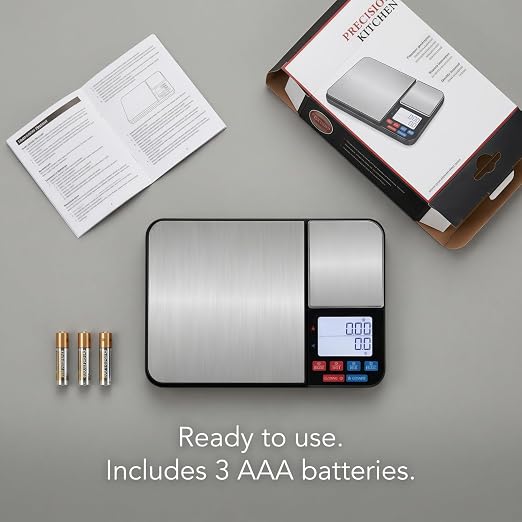 Partyreal Dual Platform Digital Kitchen Scale, High Precision Food Scale with Tare, Unit Conversion, Backlit Display, USB-C Rechargeable (Cable Included) + AAA Backup Black