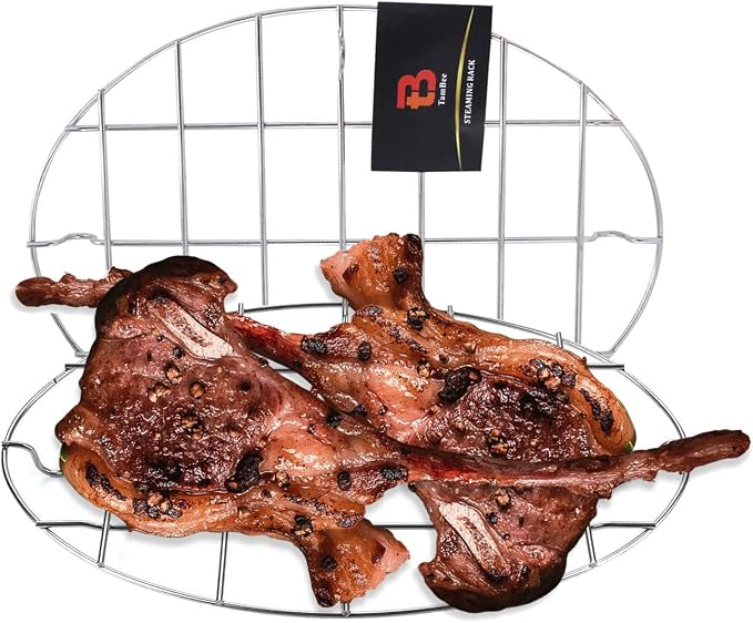TamBee Oval Roasting Cooling Rack 9.8x6.7 Inch Baking Broiling Rack | 304 Stainless Steel Cookware 0.8 Inch heigh Thick Version 2PCS for Party Turkey Dinner Steak