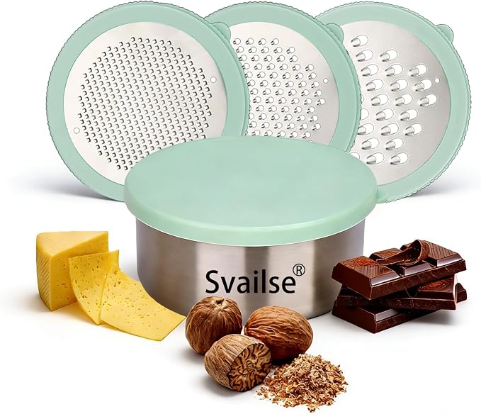 Cheese Grater with Container, 4 in 1 Box Gratters for Fine, Medium and Coarse, Handheld Lemon Zester for Parmesan, Ginger, Garlic, Nutmeg, Chocolate (Light Green)