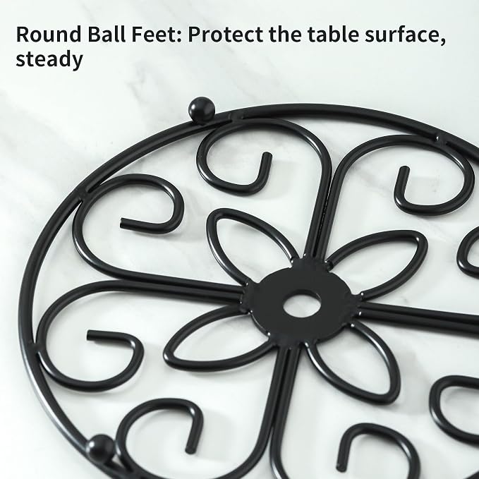 Iron Heart Trivets - Set of 2, 8 Inch Round, Black Heat-Resistant Iron Dish Plate Pot Pads for Kitchen and Dining Countertop Protection, Metal Plant Holder for Desktop Potted Plant、Small Green Plants