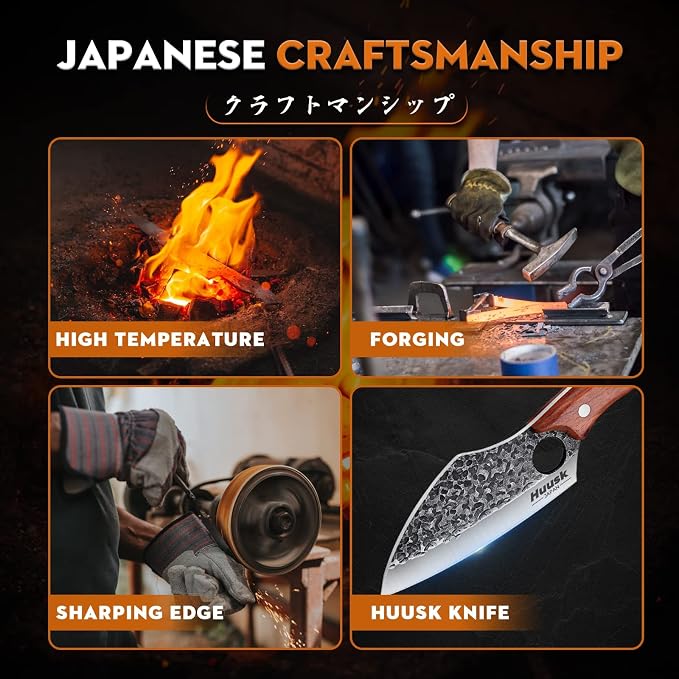 Huusk Hand Forged Meat Cleaver - Butcher Knife for Meat Cutting, Japanese Kitchen Viking Knife with Sheath, Cooking Knives for Kitchen and Outdoor Camping, Thanksgiving Christmas Gifts