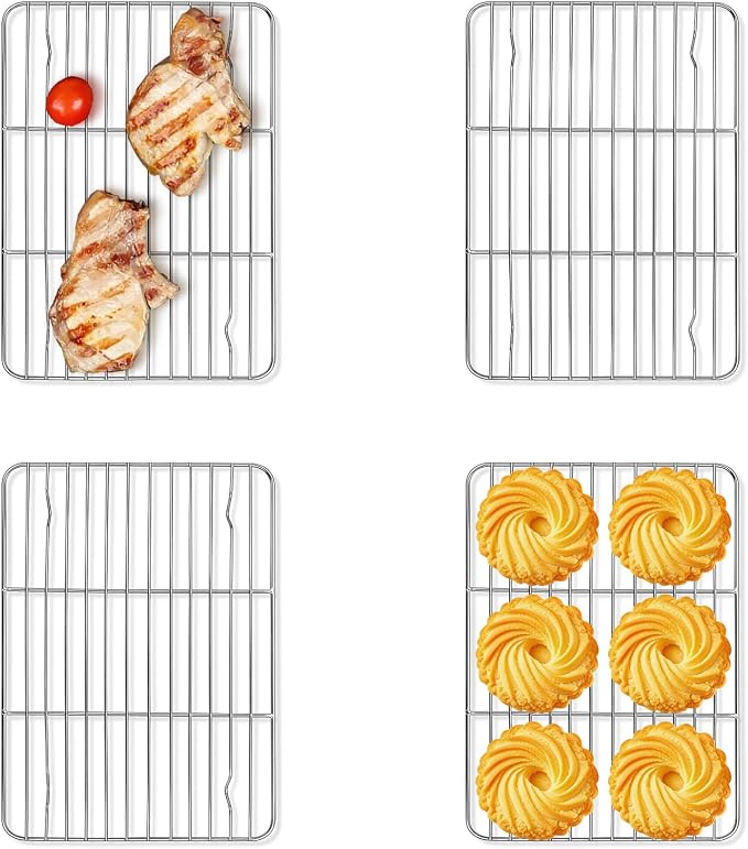 Homikit 4 PCS Baking Rack for Oven Cooking, 8.7” * 6.3” Small Cooling Racks | Food Grade Stainless Steel, Healthy& Heavy Duty, Wire Roasting Grilling Mini Rack for Bacon Bread Cookies, Dishwasher Safe