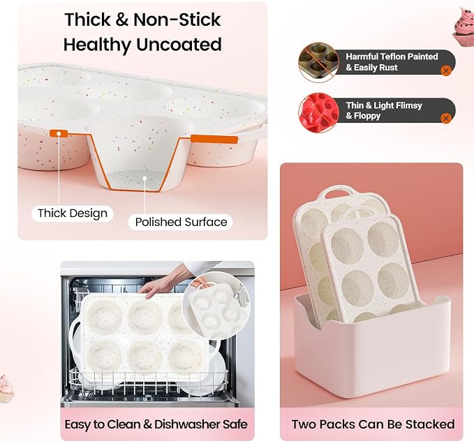 Silicone Muffin Pan with Metal Reinforced Frame - Muffin Pan for Homemade Muffins, Cupcakes, Muffin Cakes, and Bread, Oven and Dishwasher Safe (Jumbo: 6 Cups×1pack)