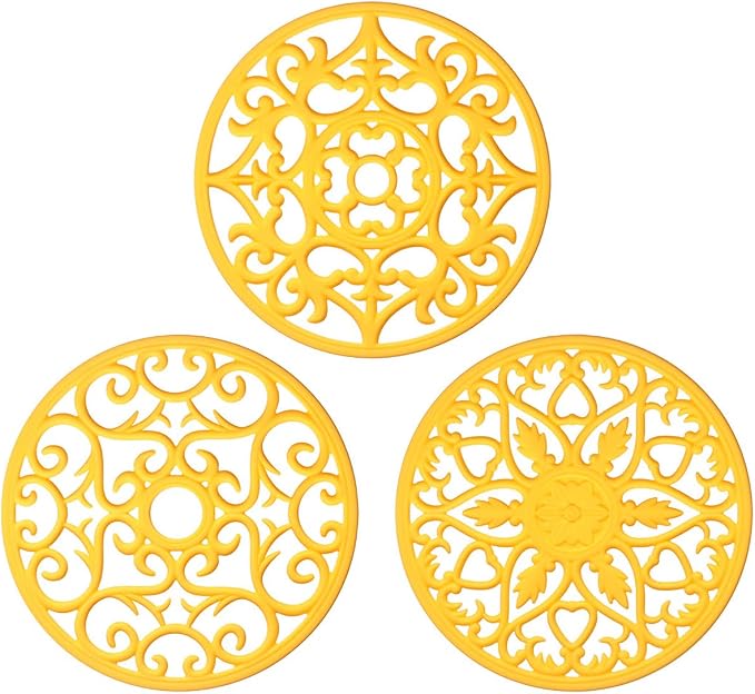 ME.FAN Trivets for Dishes/Pots/Pans, 3 Pcs Silicone Mats, Flexible/Durable/Non Slip Hot Pads to Protect Table and Counter Top (Yellow)