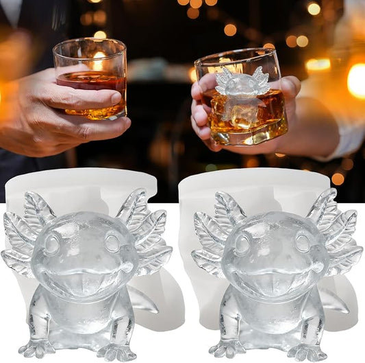 3D Axolotl Ice Cube Silicone Molds Tray for Whiskey, Cocktail, Drink, Bar; Rich Details. Fun Animal Mold for DIY Craft Taba Squishy Chocolate Soap Candle Resin Gift for Women Girls Boys; 2 Pack
