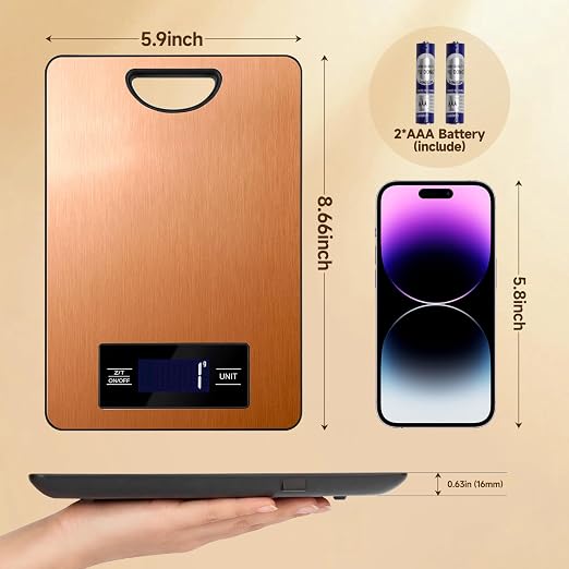 Food Scale, Digital Kitchen Scale with Hanging Loop, 11lb Baking Scale | 1g Accuracy, g/oz,etc.5 Unit Conversion, Tare Function, Fingerprint-Resistant Steel, Suitable for Cooking, Baking ,Meal Prep
