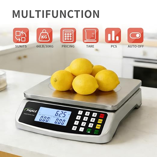 Large Food Scale 66 lb, Commercial Kitchen Scale 30kg with Price Computing, 0.05oz/1g, 304 Stainless Steel Digital Scale for sourdough Bread Baking Cooking Meat Restaurant Vegetables Farm