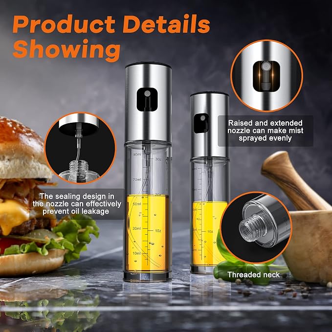 Oil Sprayer for Cooking - Olive Oil Sprayer 2 Pack Portable, Olive Oil Spray Bottle with Funnel and Brush, Multi-Purpose Kitchen Food Grade Oil Mister for Baking, Cooking, Salad Making, BBQ, Air Fryer