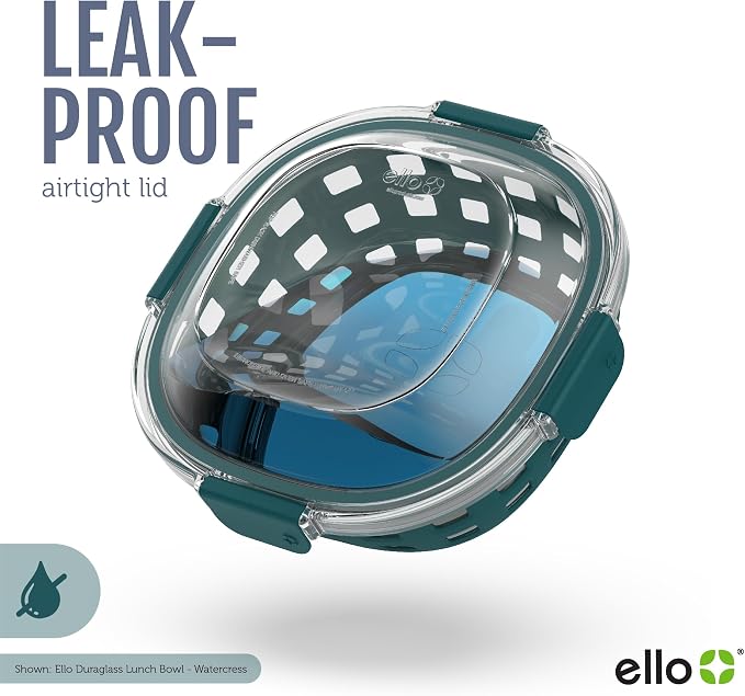 Ello DuraGlass Food Storage Glass Lunch Bowl Container - Meal Prep Container with Silicone Sleeve and Airtight Lid, 5 Cup, Teal | Leakproof glass meal prep salad bowl. BPA-free lid, silicone sleeves, great for meal prepping, food storage, and leftovers.