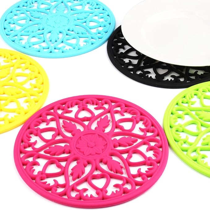 ME.FAN Trivets for Dishes/Pots/Pans, 3 Pcs Silicone Mats, Flexible/Durable/Non Slip Hot Pads to Protect Table and Counter Top (Deep Blue)