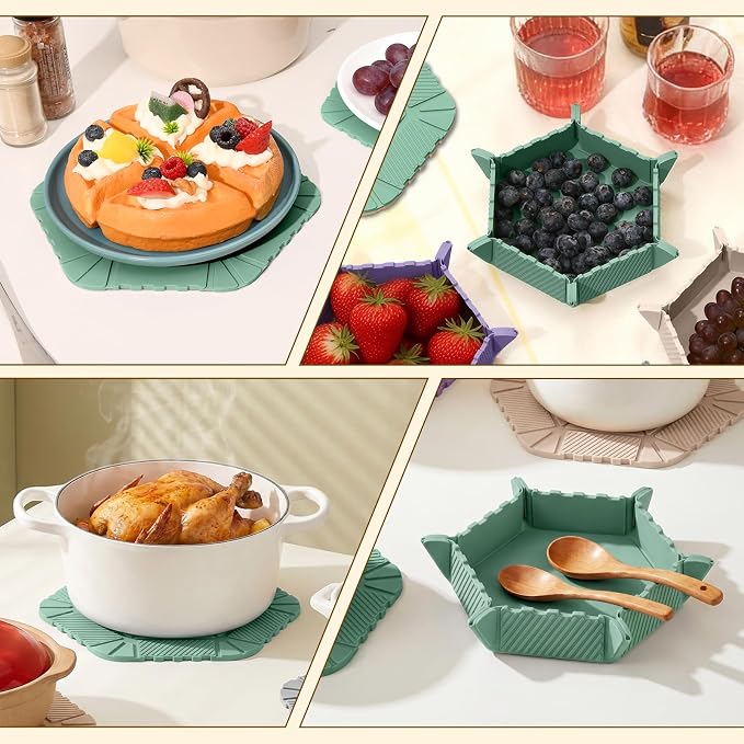 Magnetic Silicone Trivet & Pot Holder, Kitchen Heat Resistant Mat | Trivets for Hot Dishes, Hot Pots & Pans, Non-Slip Hot Pads for Countertops & Dining Table & Oven, Jar Opener & Spoon Rest