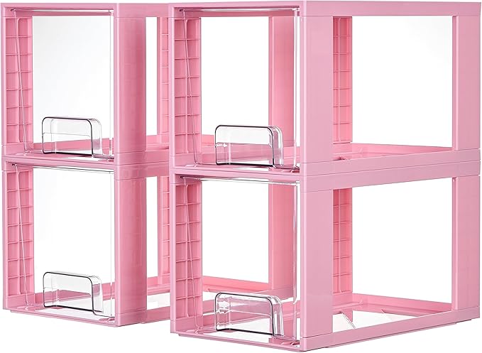 Vtopmart 4 Pack Large Stackable Storage Drawers, Pink