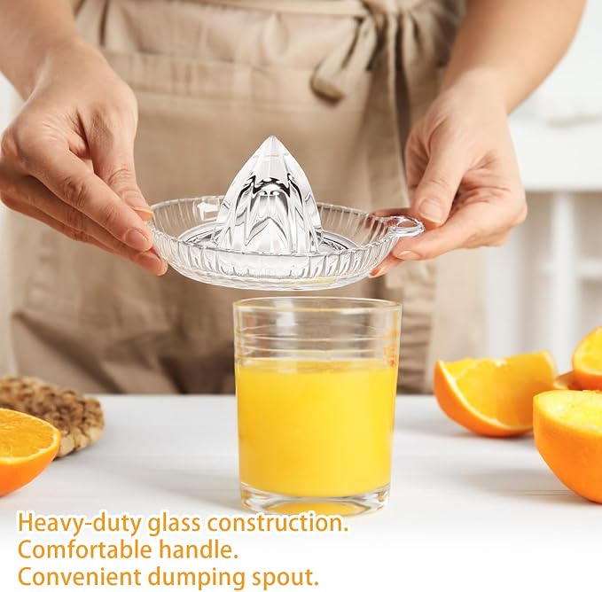 Manual Glass Lemon Squeezer Citrus Juicer for Fresh Juice Cooking Cocktails | Orange Lime Juicer Heavyweight Glass With Handle And Pour Spout, Dishwasher Safe