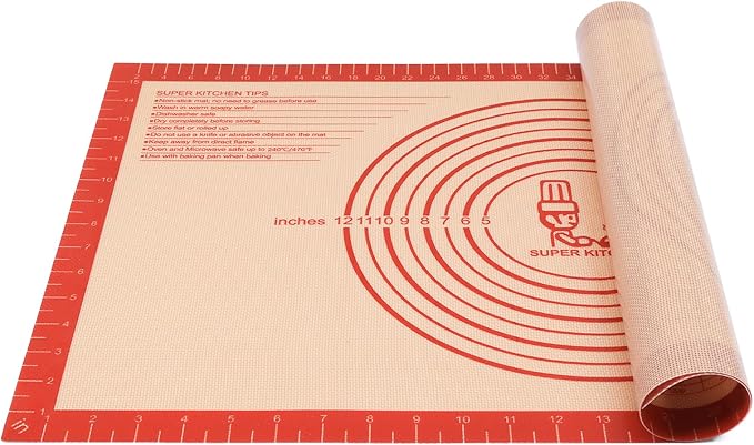 Non-slip Silicone Pastry Mat Extra Large Measurements 16''x 26'' Baking Mat | Silicone Baking Mat Counter Mat Dough Rolling Oven Liner Fondant/Pie Crust Sourdough Bread Supplies Folksy Super Kitchen Red