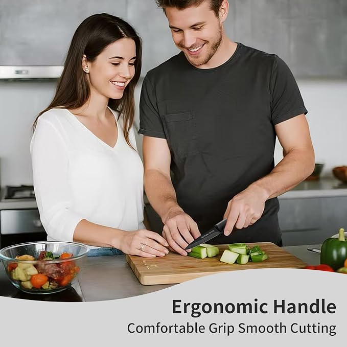 4-Piece Fruit Knife Set 7.88-inch stainless steel paring knife Straight blade with pointed tip design PP plastic ergonomic handle Specifically designed for cutting fruits and vegetables,Black.