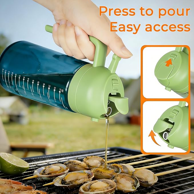 Glass Olive Oil Sprayer for Cooking (16oz/470ml), 2 in 1 Olive Oil Dispenser Bottle for Kitchen Gadgets and Air Fryer Accessories, Salad, BBQ - 1-Pack, Blue Green