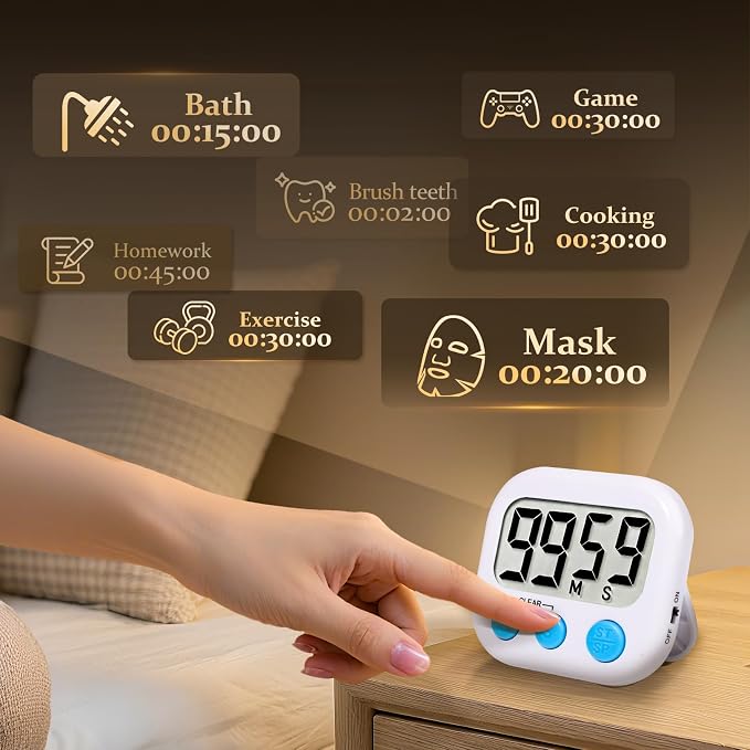 6 Pack Digital Kitchen Timer Small Classroom Timers for Kids Teachers (White)