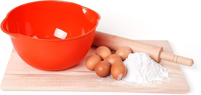 Mintra Home Mixing Bowl w/Colander (Large 4.5L, Orange) - For Washing & Draining Fruits And Vegetables - Heavy Duty Plastic for Baking, Cooking Supplies - Dishwasher Safe
