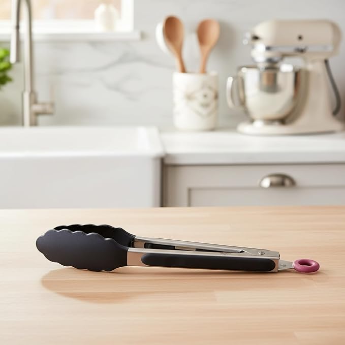 Jata Hogar AC35 Silicone Kitchen Tongs Black Ergonomic Handle Essential Line