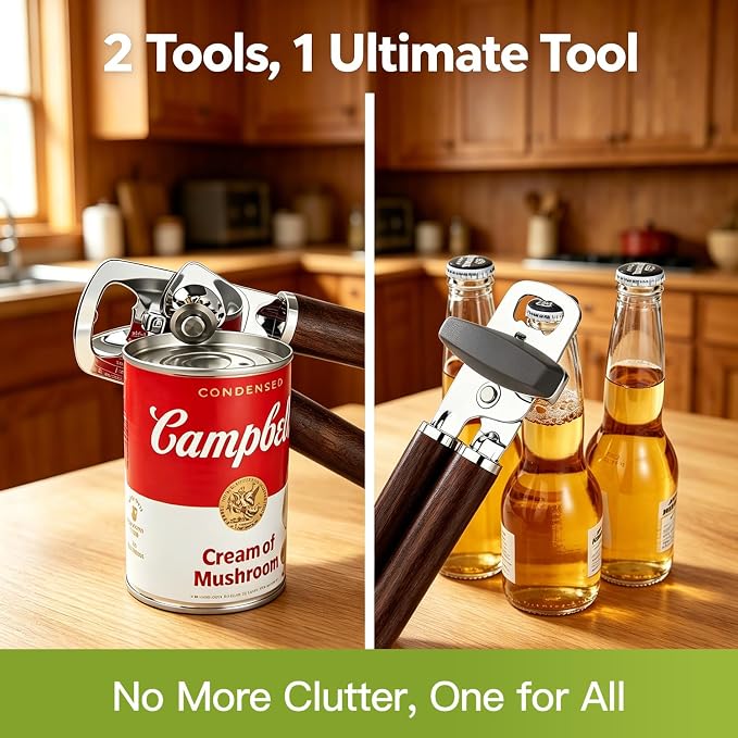 KULUNER Jar & Bottle Opener with Solid Walnut Wood Handle, Large Easy-Turn Knob, Manual Handheld Design for Arthritis & Weak Hands, Non-Slip Grip Kitchen Tool (Natural Walnut)