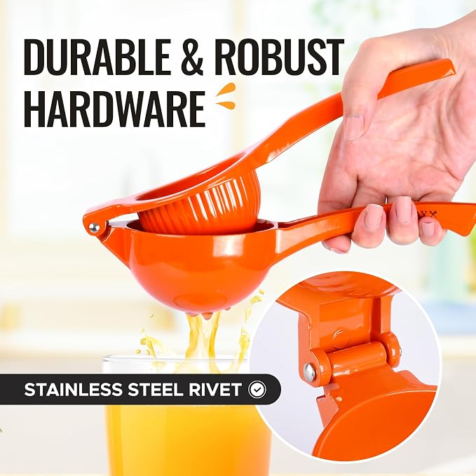Zulay Kitchen Premium Metal Orange Squeezer – Heavy-Duty Manual Citrus Juicer for Maximum Juice Extraction – Ergonomic, Easy to Clean, Dishwasher Safe (Orange)