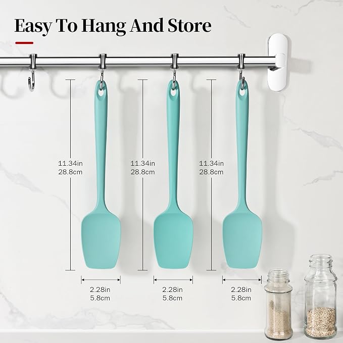 600ºF Heat Resistant Silicone Spoon Spatula Set of 3, Aqua Sky | High Heat Food Safe Seamless Kitchen Spoonula Scraper for Cooking Baking Mixing Scraping Stirring Nonstick Cookware Pan Bowl