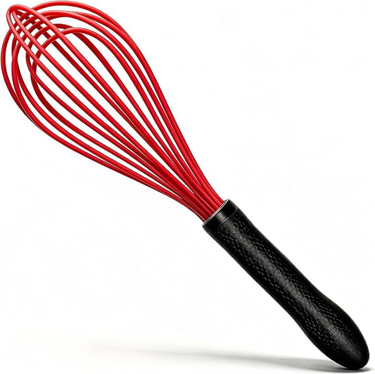TEEVEA Silicone Whisk Non Scratch BPA Free for Nonstick Cookware, 11 Inch Stainless Steel Core Heat Resistant, Egg Beater for Cooking Baking Stirring Frothing, Red