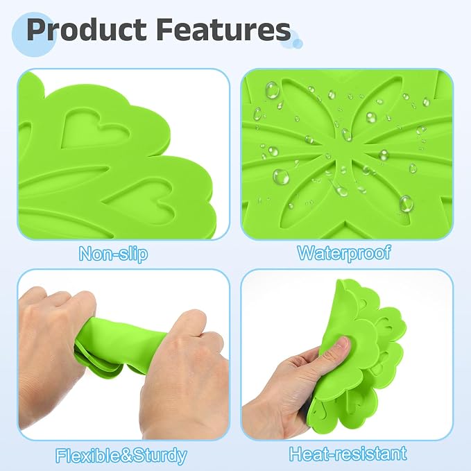 uxcell 2Pcs Silicone Trivet Mats, Flower Pattern Silicone Pad Hot Pad Pan Protectors Table Protector Heat Resistant Mat for Countertop, Hot Dishes, Hot Pots and Pans, Green