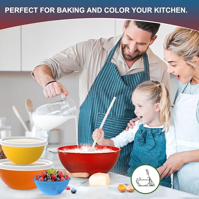 Greentainer Plastic Mixing Bowls with Lids Set for Kitchen, 6 Set Nesting Bowls for Mixing, Baking, Prepping, Cooking and Serving Food, Mixing Bowls Dishwasher, Microwave Safe