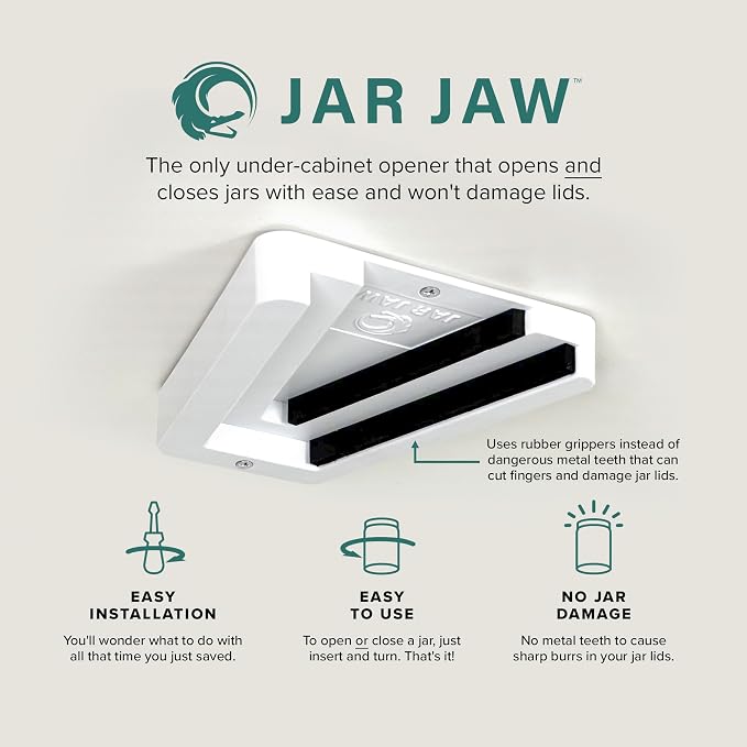 Jar Opener | Under Cabinet Jar Opener & Jar Closer for Weak Hands, Seniors, Arthritis, & One-Handed Use | Effortless Grip Jar, Bottle & Lid Opener | Kitchen Gadget Gift | Made in USA