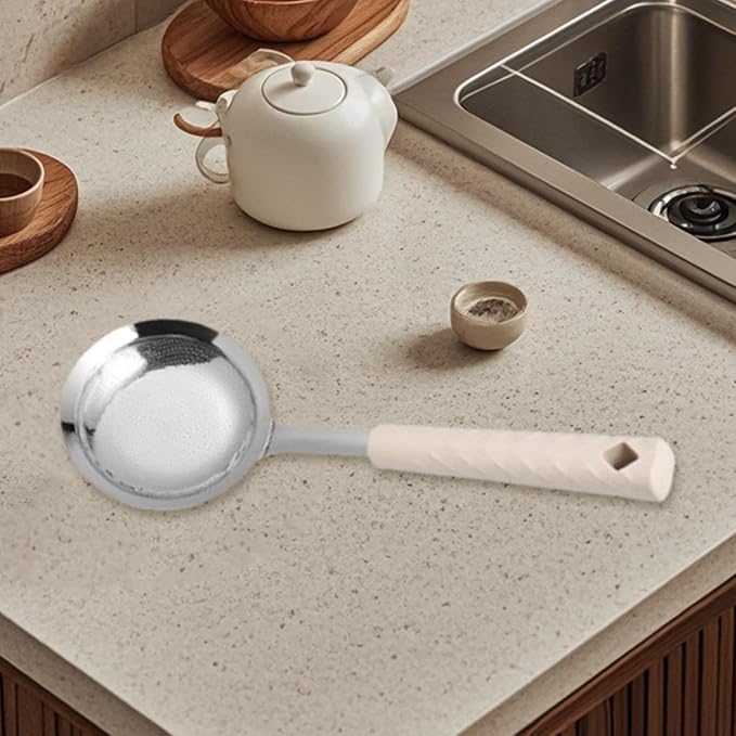 Fine Mesh Skimmer Spoon, Stainless Steel for, Gravy and Foam Strainer Ladle, Apricot