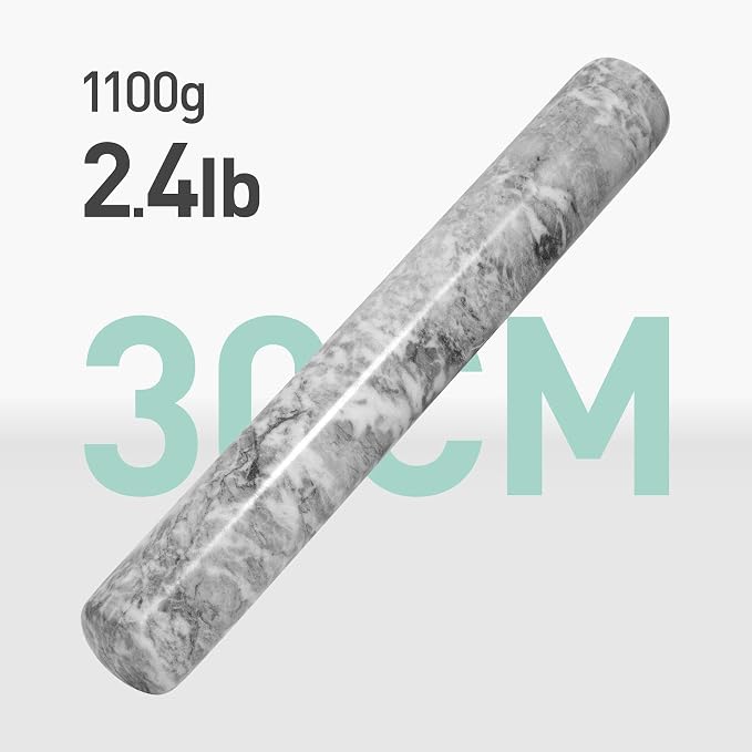ComSaf Marble Rolling Pin with Wood Cradle 12 Inch White, Non-Stick Dough Roller Professional Essential Kitchen Utensil French Heavy Duty for Baking, Pizza, Fondant, Pie Crust, Cookie, Pastry