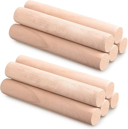 Patelai 10 Pieces Small Wooden Rolling Pin, Dumpling Dough Roller Wooden Mini Rolling Pins Kitchen Utensil Tool for Fondant, Pasta, Bread, Pastry, Cookies, Pizza, Pie, Cylinder Style, 6.3 Inch