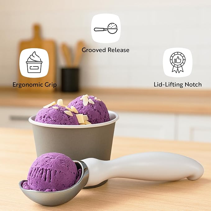 Restaurantware Comfy Grip 7.9 x 2 Inch Kitchen Ice Cream Scoop 1 Heavy-Duty Ice Cream Disher - Ergonomic PP Handle Dishwashable Red Metal Ice Cream Spade With Lid Opener Notch Multi-Use