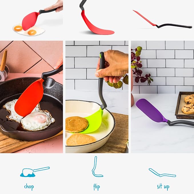 Dreamfarm Chopula Non-Stick-Safe Super-Flexible Sit-Up Spatula with Strong Flat Edge to Separate Food - 12" Red | Non-stick cookware safe, heat resistant, thin, flexible flipper, turner and food chopper with sit-up, no-mess handle, 12"