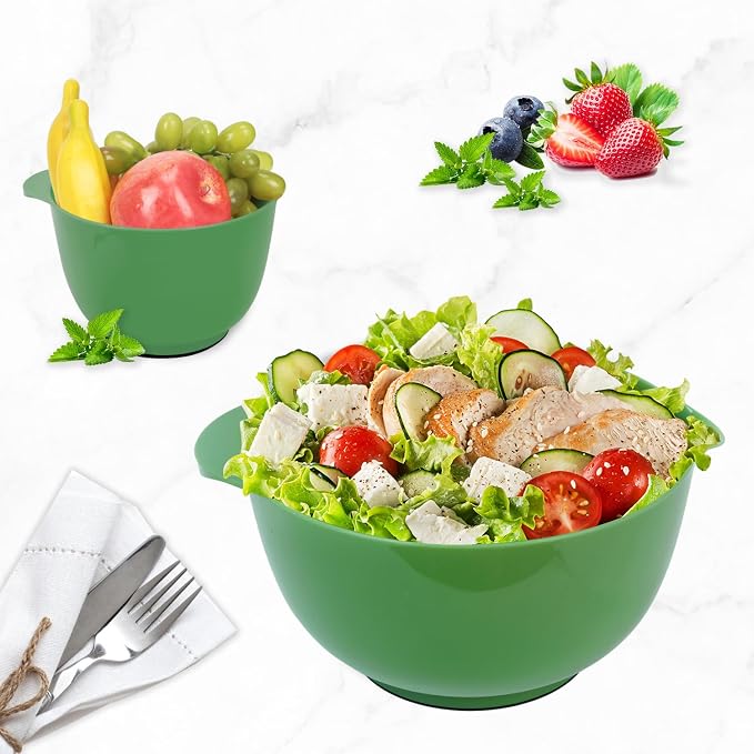 BoxedHome Classic Mixing Bowls Set of 4, BPA Free Plastic Microwave Safe | 4.5, 3.5, 2.5 and 1.7 QT, Non-slip Base Large Non-toxic Nesting Bowl with Pour Spout, Dishwasher Safe, for Prep, Cooking