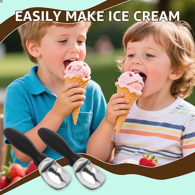 2 Pack Ice Cream Scoop, Heavy Duty Zinc Alloy Ice Cream Scooper with Non-Slip Handle, Ice Cream Spade for Hard Gelato, Sorbet, Cookie Dough, Melon
