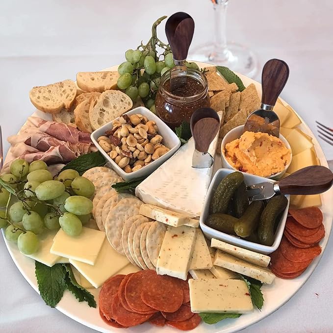 Spreader Knife Set for Cheese Butter, Stainless Steel with Wooden Handles, 6-Piece Party Wedding Christmas Charcuterie Board Accessories, Mini Serving Tongs Spoons Forks Set