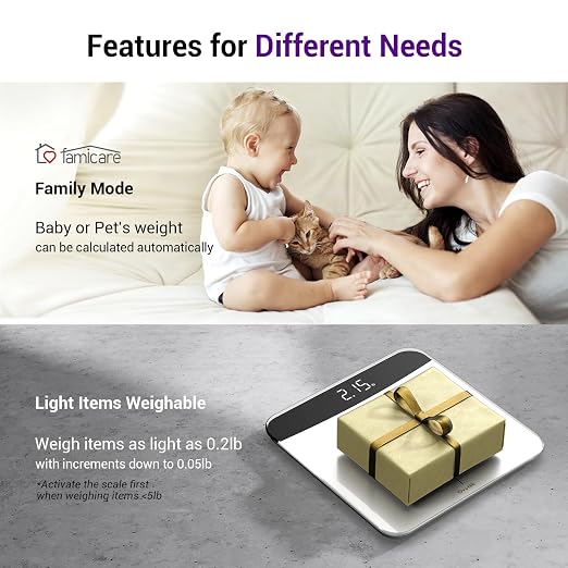 Scale for Body Weight, 450lb Digital Bathroom Scales for People | Highly Accurate Automatic Weighing Machine for Baby, Pet, Light Items, Large LED, Sturdy and Durable Base