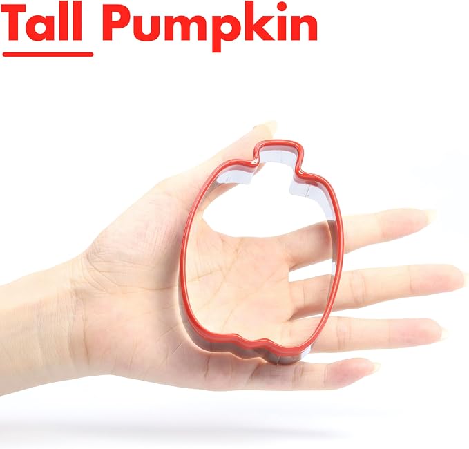 3Pcs Pumpkin Cookie Cutters Set, Includes Classic, Tall & Velvet Pumpkin Shapest, Halloween & Thanksgiving Biscuit Cutters, Coated with Soft Rubber for Protection