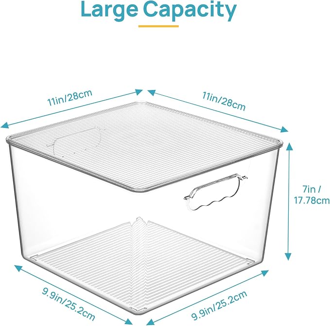 Vtopmart 6 Pack Extra Large Clear Stackable Storage Bins with Lids, 11inch Organizer Bins with Handle for Onions and Potatoes, Plastic Containers for Pantry, Freezer, Kitchen, Closet Organization