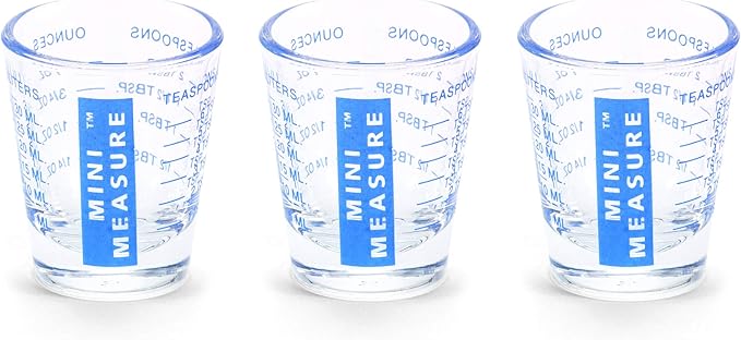 Kolder Mini Measure Heavy Glass, 20-Incremental Measurements Multi-Purpose Liquid and Dry Measuring Shot Glass, Blue, Set of 3