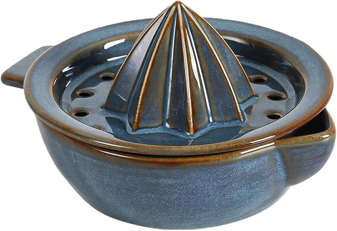 Ceramic Citrus Lemon Orange Juicer Manual Squeezer, Hand Juicer Reamer Rotation Press with 6.8oz Bowl, Strainer Lid, Spout, Handle, Dishwasher Safe, Easy to Clean