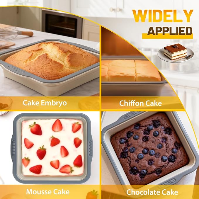 7x7 Silicone Square Cake Pan with Metal Reinforced Edge, Nonstick Brownie Baking Pan, BPA Free, Oven Safe Flexible Silicone Mold, Suitable for Making Cakes, Brownies, Bread, Pie, Lasagna