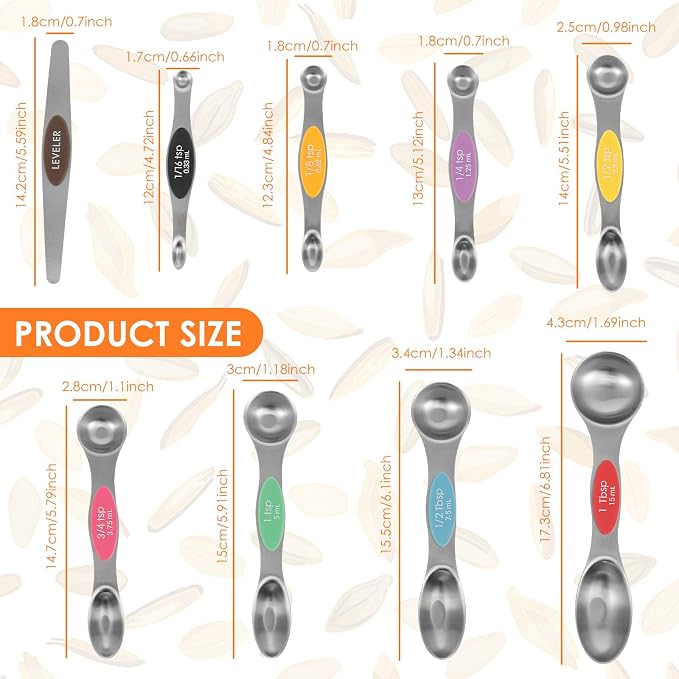 Magnetic Measuring Spoons Stainless Steel Double Sided Teaspoon Easy to Clean Measuring Spoons Nesting Teaspoons Solid Nesting Tablespoon Teaspoon for Liquid Ingredients (Colorful Set of 2)