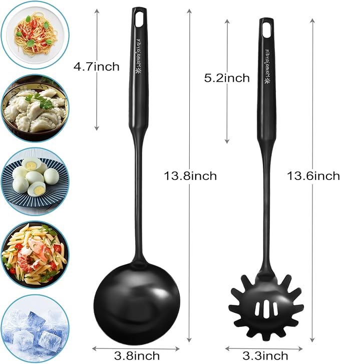 Stainless Steel Ladle - 13.8" Large Metal Ladel，Perfect Gifts | Durable Kitchen Soup Ladle for Cooking, Serving, Stirring, Canning，Sauce, Wok & Soup，Black,