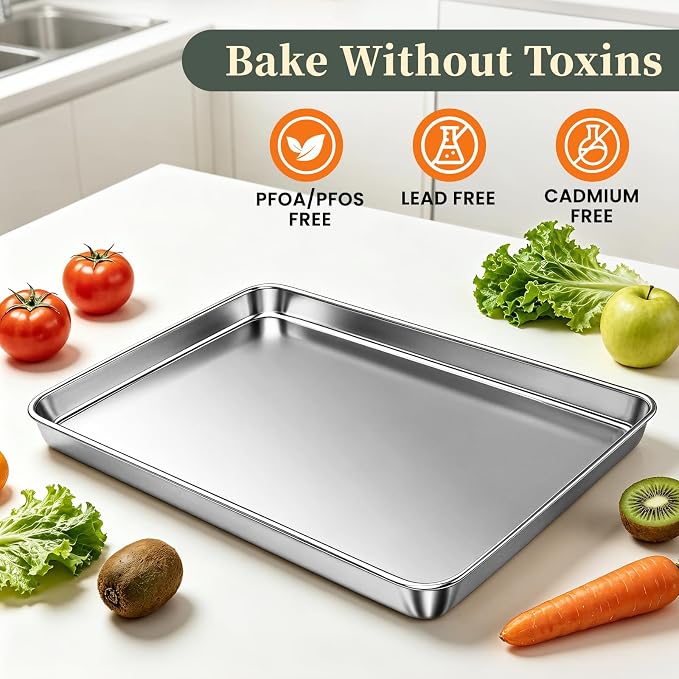 Stainless Steel Baking Sheet Tray Cooling Rack with Silicone Baking Mat Set, 16 x 12 x 1 Inch Cookie Sheet Pan with Wire Rack Set, Set of 6 (2 Sheets + 2 Racks + 2 Mats), Heavy Duty & Rust Proof